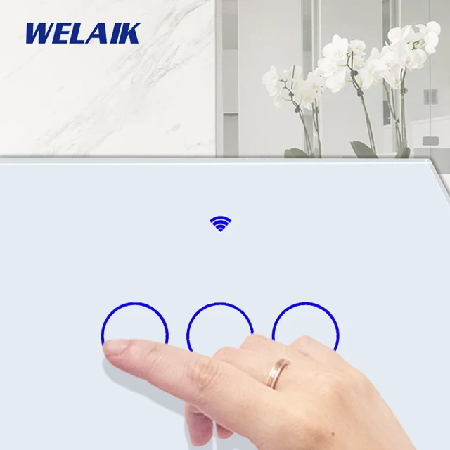 WELAIK UK wifi сенсорный переключатель-Кристалл Стекло-панель настенный-Интеллектуальный переключатель-светильник Smart-Switch 3g-1way B1931CW и wifi - Цвет: White Circle