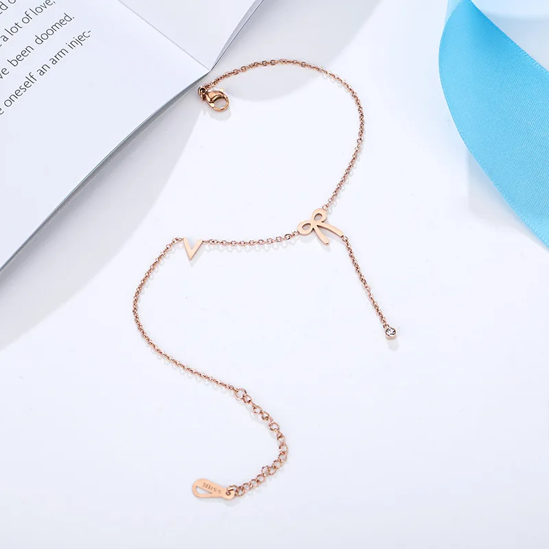 

Korean-style Bow Tassels Zircon Small V Rose Cool jin jiao lian Women's Versatile Trend Accessories