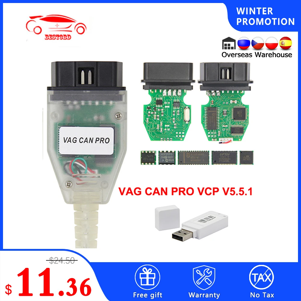 VAG CAN PRO V5.5.1 с FTDI FT245RL чип VCP OBD2 Диагностический интерфейс USB кабель Поддержка Can Bus UDS