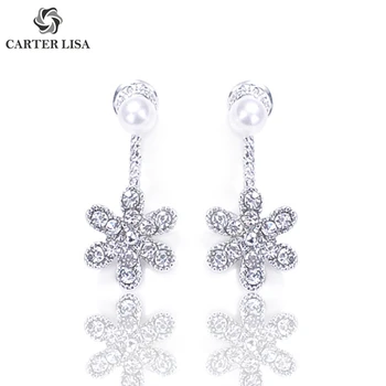 

CARTER LISA Charm Elegant Crystal Flower Pearl Drop Earings For Women Girl Fashion Jewelry Party Christmas Gifts oorbellen