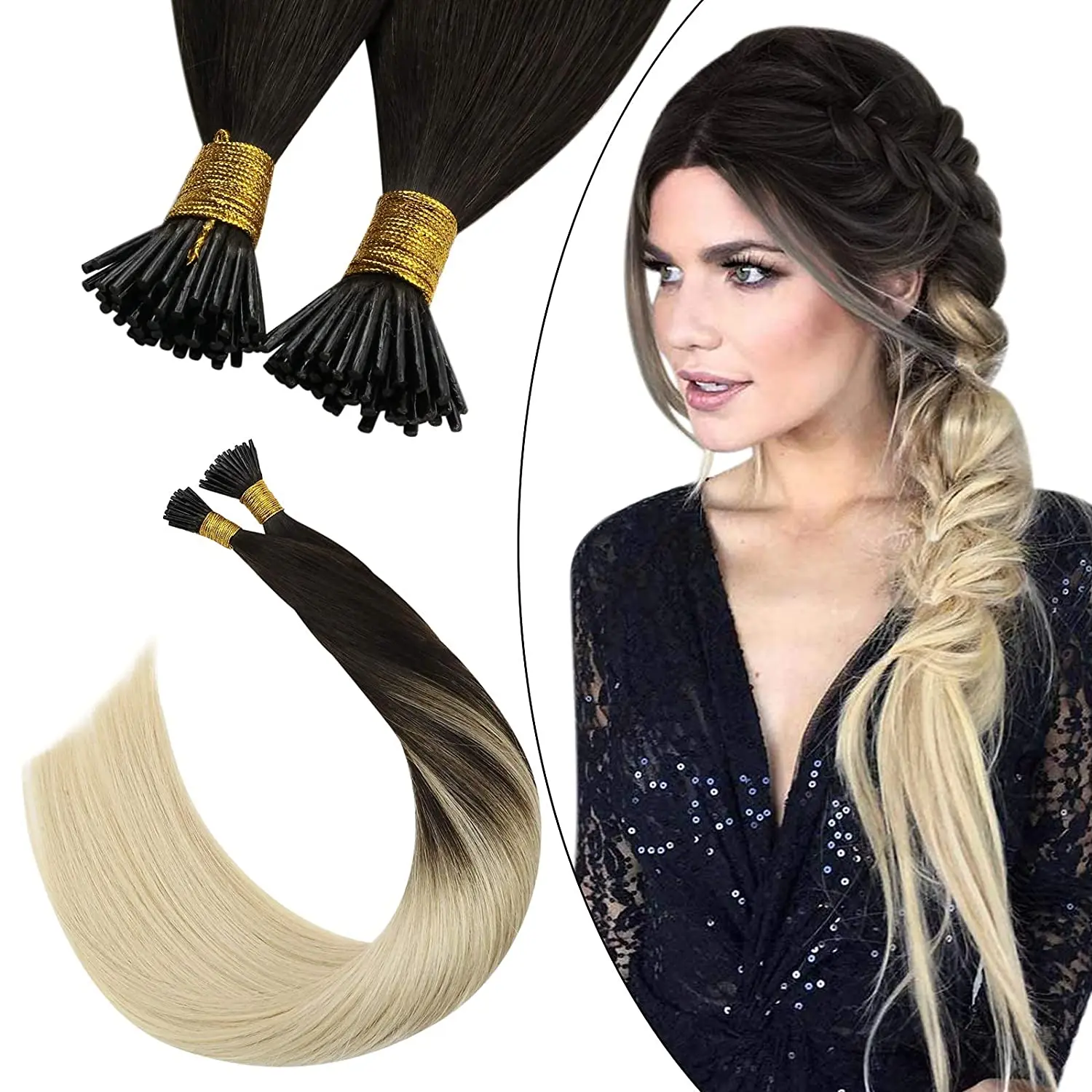Ugeat Stick I Tip Hair Extensions 1G/1S Human Hair Balayage 40G/80G Brazilian Pre Bonded Extensions 14-22"
