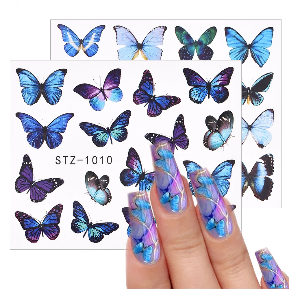 Decal Sticker Nail-Decoration Watercolor Tattoo-Manicure Butterflies-Sliders Blue 3D