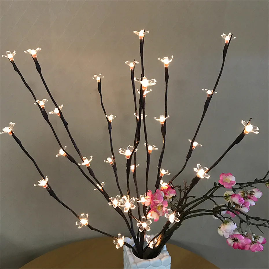 

Home Decor 20 LED Bulbs Branch Lamps Battery Operated Handmade Tall Vase Filler Willow Twig Lighted Branches Bedroom Decoration