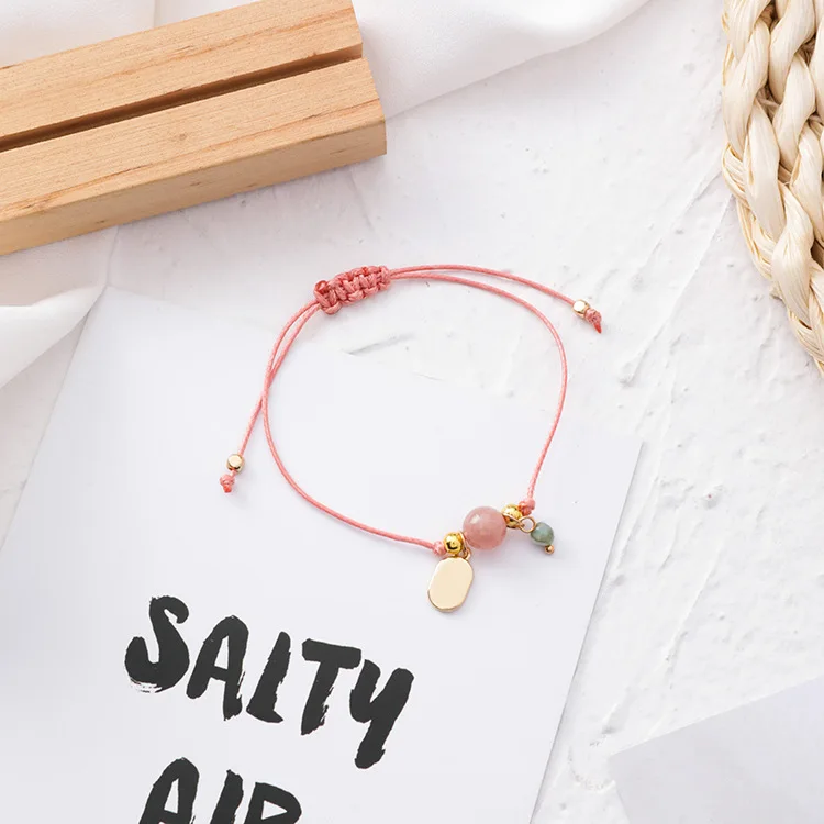 Korea Trendy Simple Handmade Weave Adjustable Rope Glass Ball Coin Pendant Bracelets & Bangles For Women Hands Jewelry Gifts - Image 2