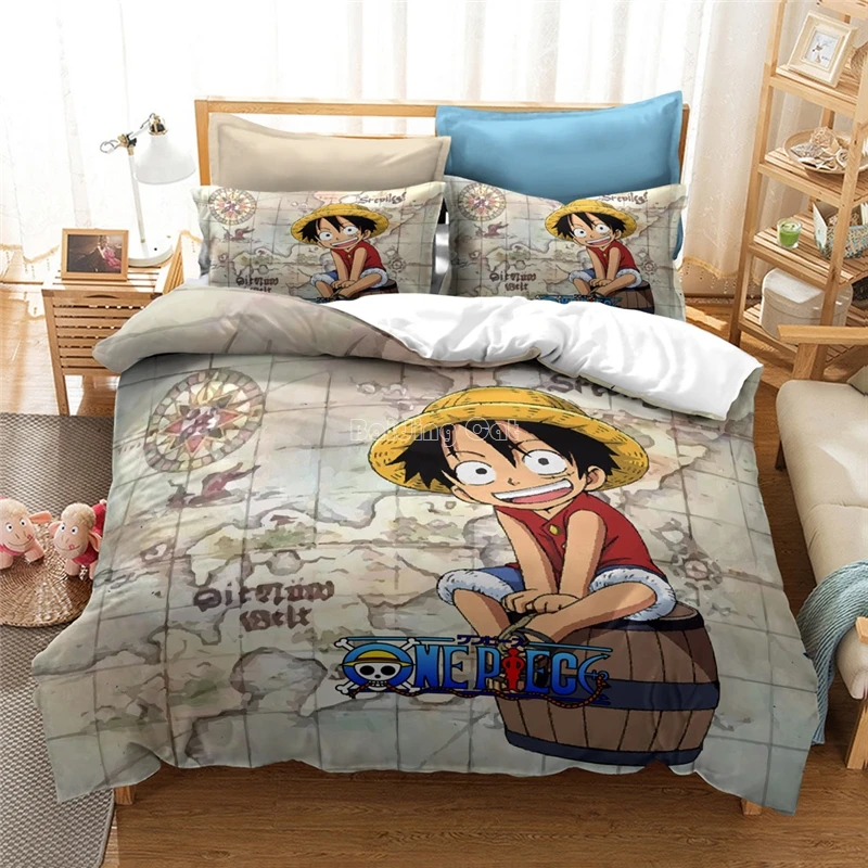 Popular Monkey D. Luffy Printed Bedding Set Anime ONE PIECE Cartoon 3d Bed Linen Children Duvet Cover Pillowcase King Size | Дом и сад