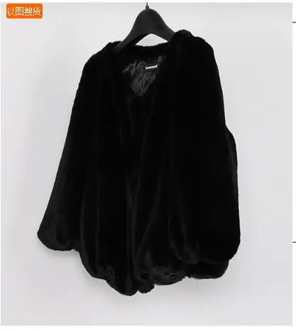 Kpop шуба 7XL размера плюс шуба из искусственного меха женская короткая модель новинка осень зима тонкий мех кролика круглый воротник куртка хит пальто - Цвет: Черный