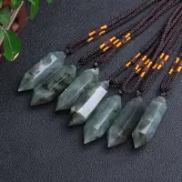 Natural Double Terminated Pointed Crystal Column Labradorite Moonstone Pendant Gemstone Reiki Healing Crystals Amulet Necklace 1