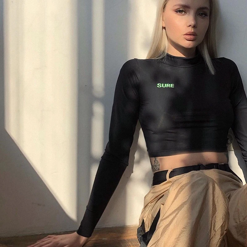 2019 осенний женский новый Повседневный полувысокий воротник с длинными рукавами