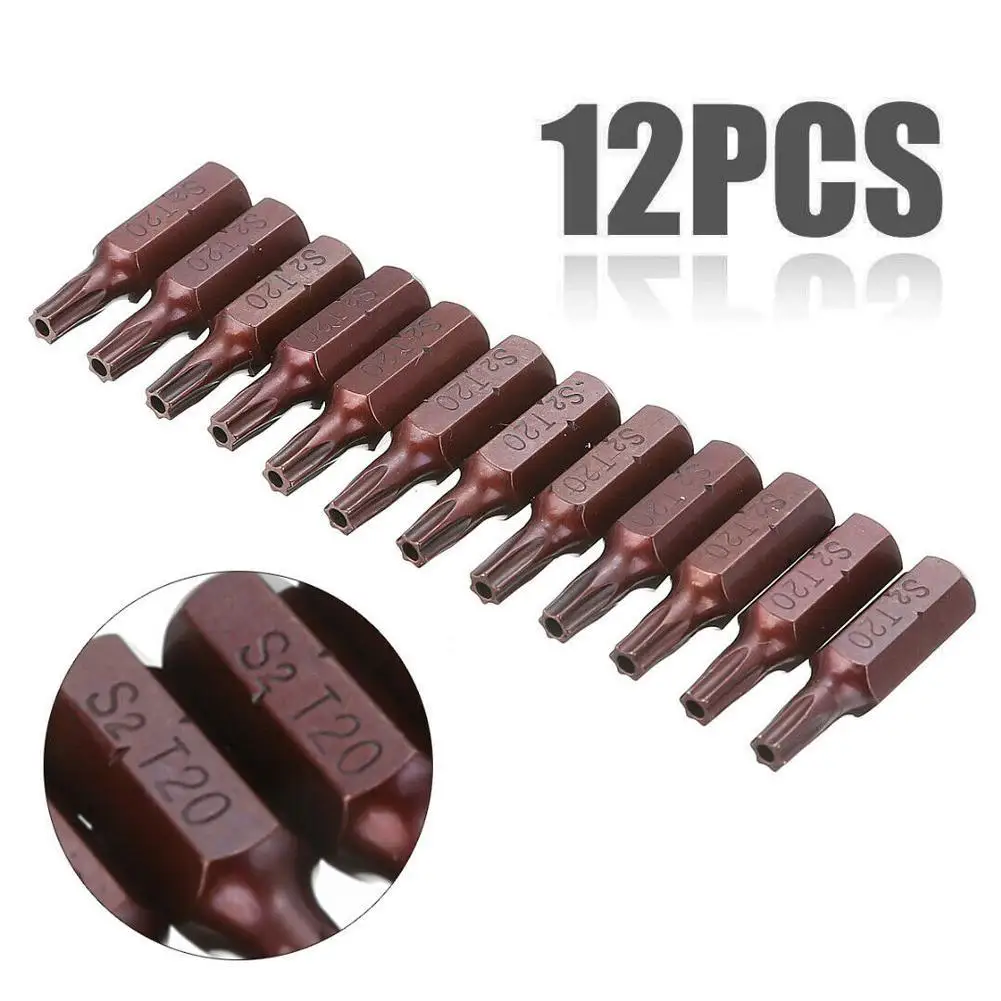 12 шт, 25 мм, 1/4 "Шестигранным хвостовиком Магнитная T20 Torx Безопасности насадки для отвертки с отверстием насадки для отвертки Группа Основные