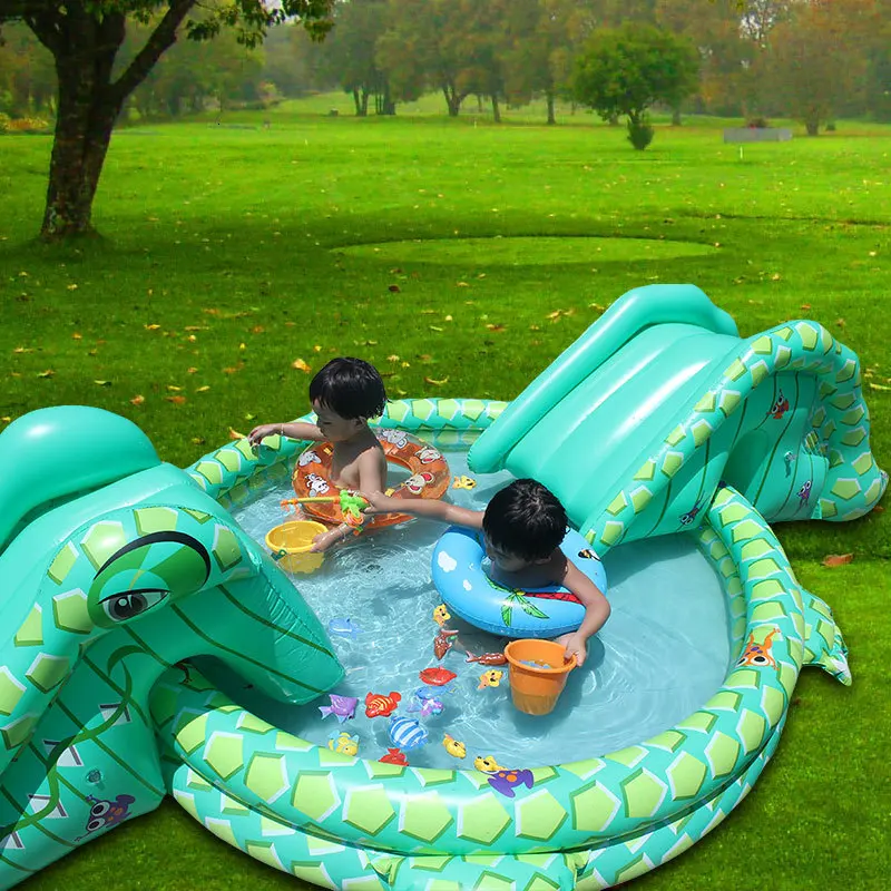 Ey1 Новое поступление многофункциональный надувной детский бассейн с двойной горкой в форме крокодила игровой бассейн для детей