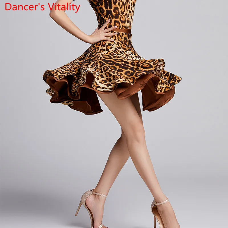 Modern Dance Wear Leopard Dots Short Pleated Skirt National Standard Waltz Jazz Dancing Practice Training 2 Colors Clothes