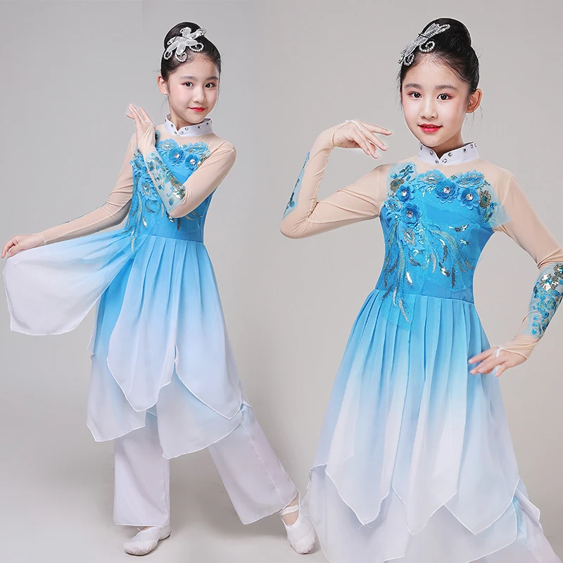 Детские Классические танцевальные костюмы Hanfu в новом стиле с зонтиками для