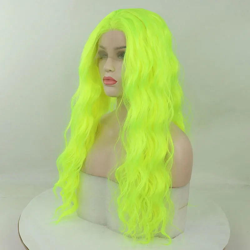 BM Light Green Water Wave Synthetic 13*4 Lace Front Wig Heat Resistant Fiber Hair Natural Hairline Free Parting For Women Wigs