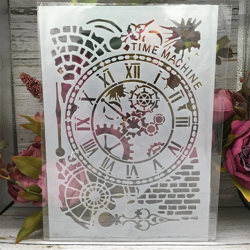 

A4 29cm Vintage Clock Time Brick Wall DIY Layering Stencils Painting Scrapbook Coloring Embossing Album Decorative Template