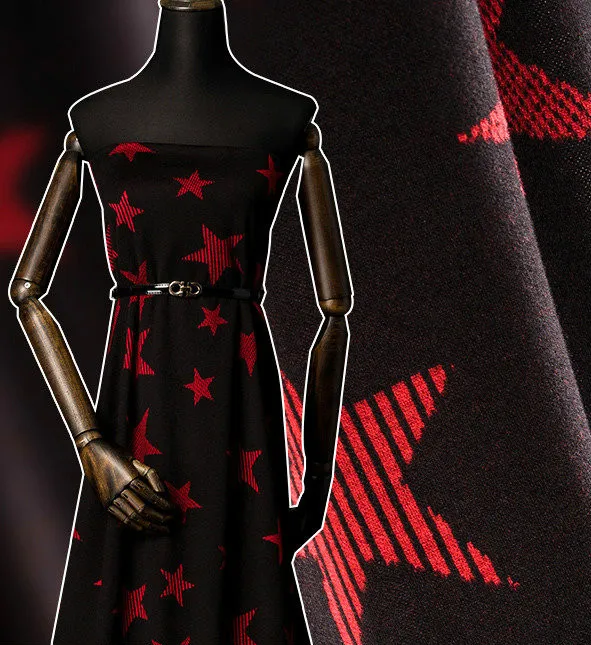 Трикотажная эластичная бархатная ткань высокого качества; модный материал; сезон осень-зима; шерстяное жаккардовое платье; ткань с принтом пятиконечной звезды