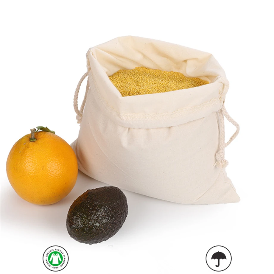 20pcs/lot Cotton Storage Bag Drawstring Shopping Bags Reusable Tote Fruit Grocery Eco-friendly Machine Washable