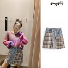 Юбка шорты женские джинсовые шорты мини-юбки А-силуэта Женская Лоскутная одежда юбка для ночного клуба плотная посылка юбка до бедра