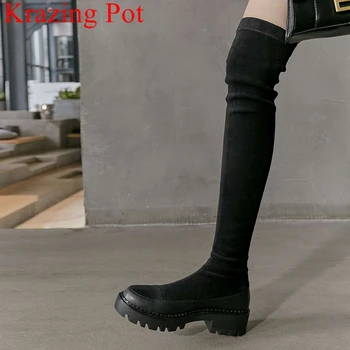 

Krazing pot fashion high street platform round toe vintage thigh high boots mature thick heel zipper over-the-knee boots L05