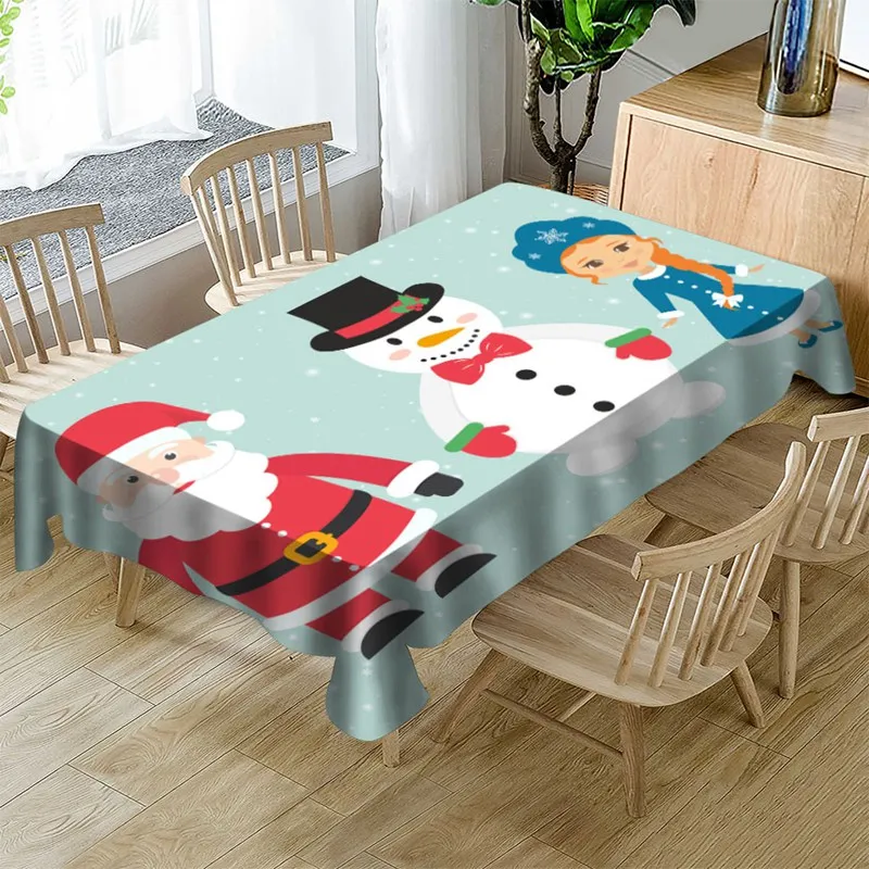 New Year Tablecloth Christmas Tablecloth Snow Maiden Santa Claus Table Cover Waterproof Dining Table Cover for Home Xmas Decor