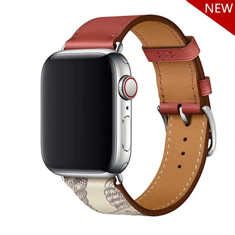 Хохлатый ремешок для apple watch band iwatch band Pulseira apple watch 5 4 44 мм 40 мм 42 мм 38 мм кожаный браслет для часов - Цвет ремешка: single red white