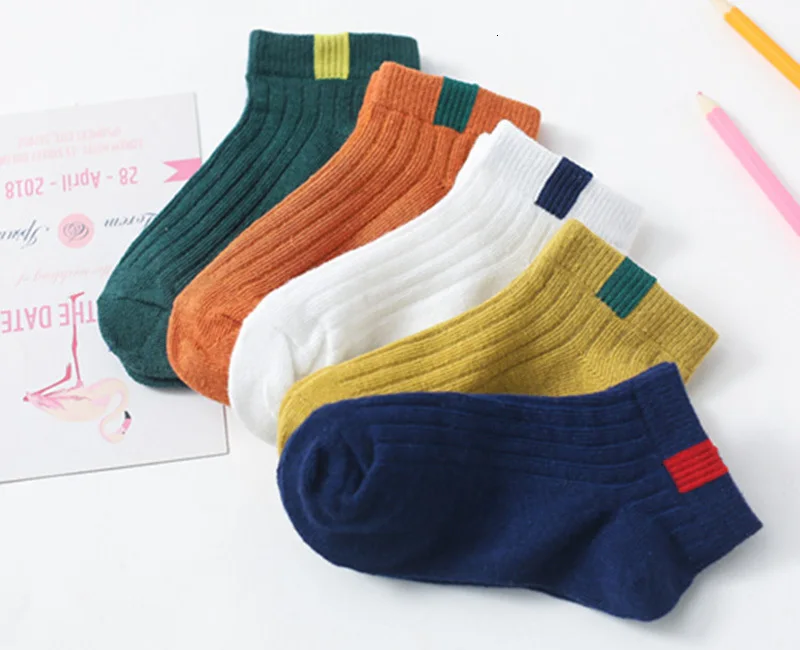 5 пар/лот, хлопковые детские носки для девочек и мальчиков, одежда на зиму, осень и весну однотонные Модные Спортивные Повседневные носки для маленьких детей