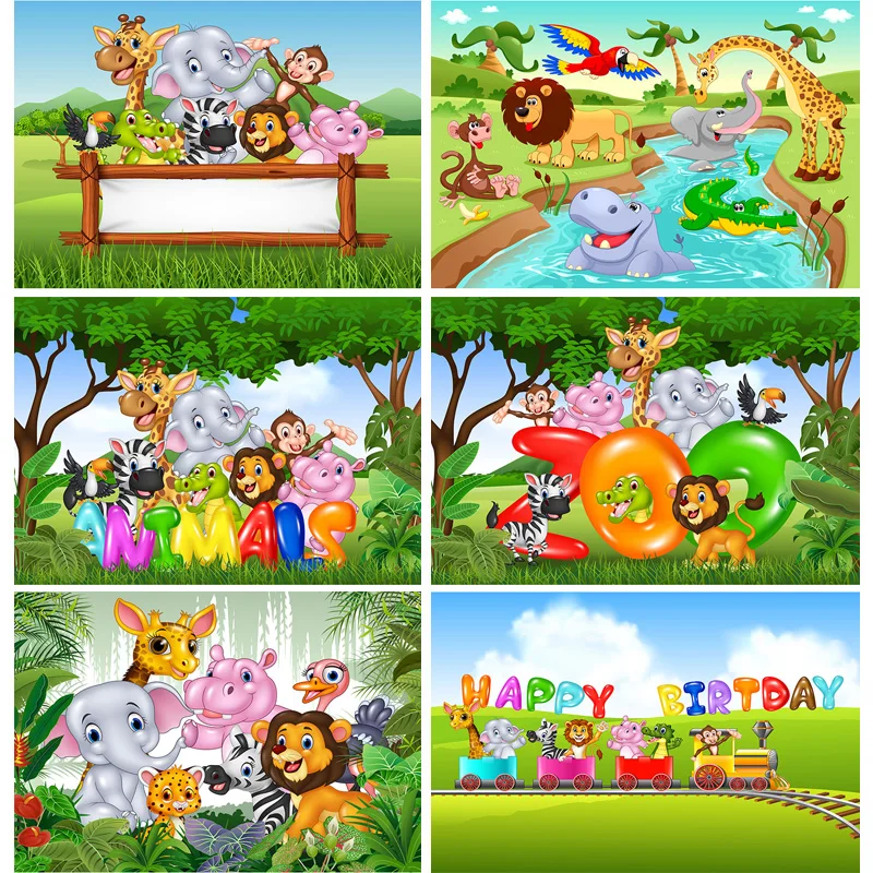 Children Kids Baby Birthday Photography Backdrops Cartoon Animals Zoo Backgrounds For Photo Studio 20107YSU-01 | Электроника