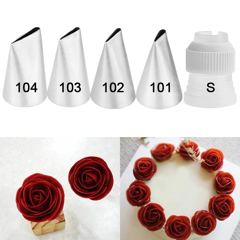 #101 #102 #103 #104 Накрайник за накрайник за създаване на форма на листенца от роза Декорация Накрайник за глазура Инструменти за печене и сладкиши Съдове за печене