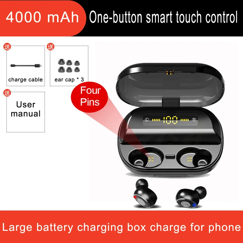 V11 4000mAh 4000 мАч Bluetooth наушники с сенсорным управлением, беспроводные наушники, гарнитура с громкой связью, Hi-Fi 8D стерео бас наушники с микрофоном - Цвет: V11 4000mAh