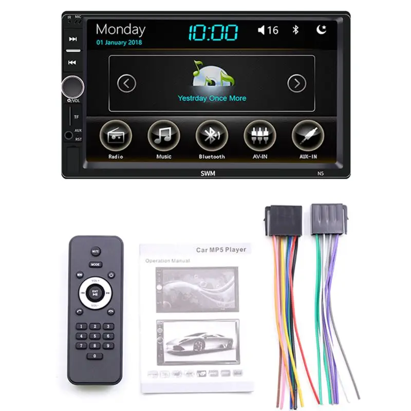 1 комплект Автомобильный мультимедийный MP5 плеер Развлечения Видео Аудио стерео радио USB FM HD сенсорный экран цифровой дисплей Bluetooth Автомагнитола