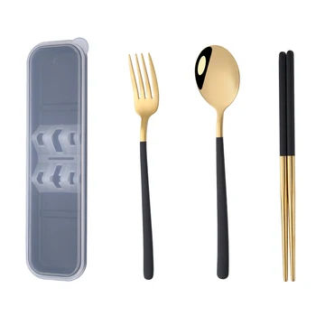 

3pcs Portable Gold Dinner Set Cutlery Stainless Steel Tableware Knife Fork Spoon Dinnerware Set with Box Western Dinner Tools