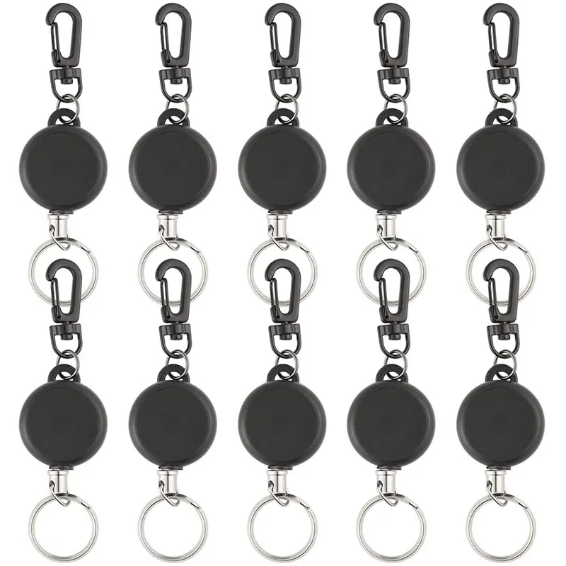 10 Pcs Retractable Key Chain Badge Reel Clips Ring with Steel Wire Rope Black | Спорт и развлечения