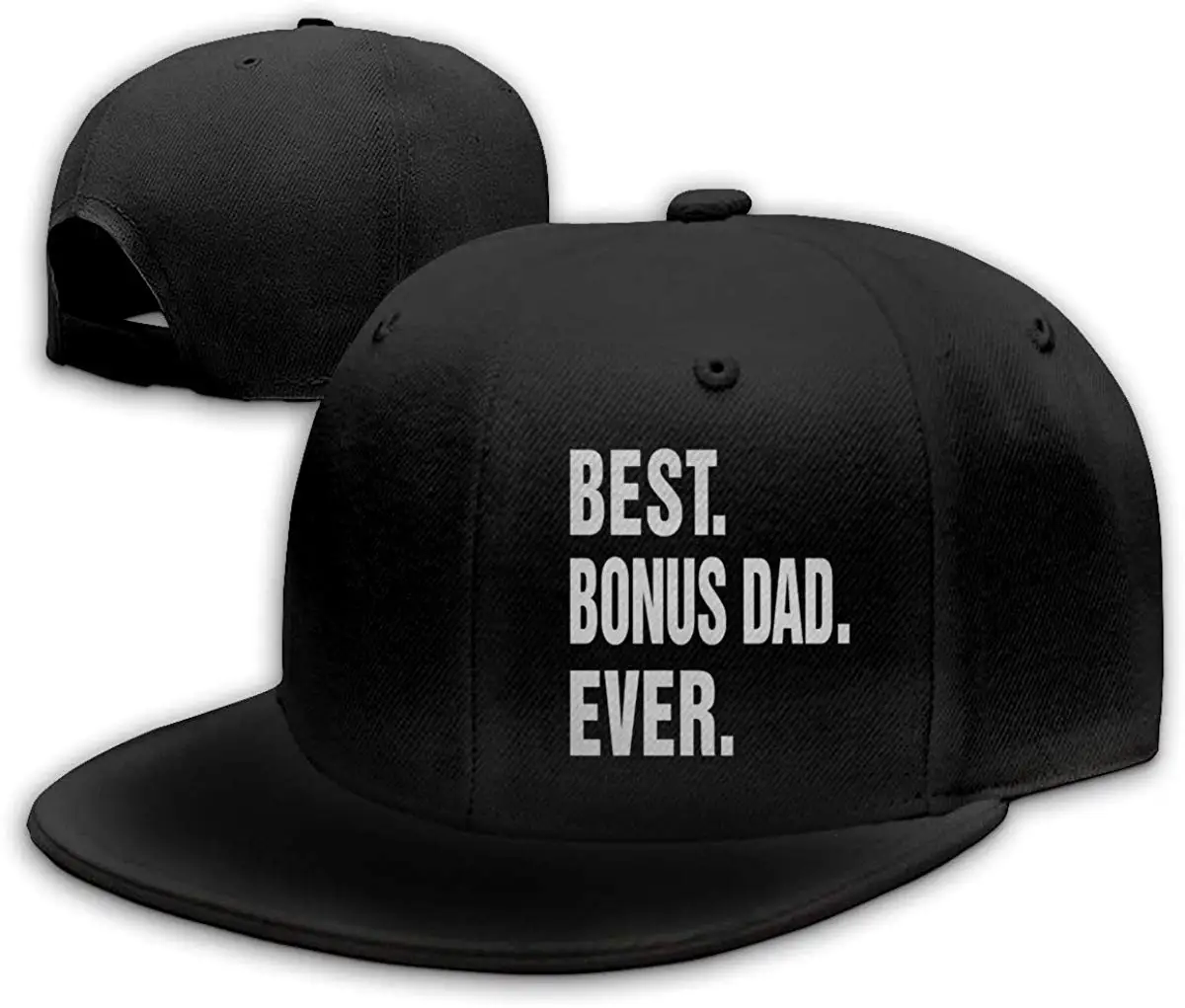 Best Bonus Dad Ever Letter Мужская бейсболка с плоским Биллом Регулируемая черная |
