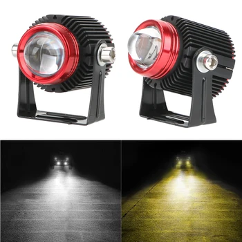 

2PCS Motorcycle Led Headlights Dual Color High Low Beam LED spotlights Auto Small Steel Cannon Lights Auxiliary Lamp Universal