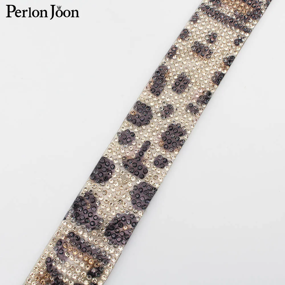 Heißer verkauf 2,8 cm breite strass print leopard gurtband blinkende leopard Heißer Strass falle kleidung schuhe dekorative straps TR50 – Detail 5