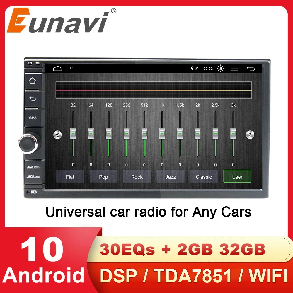 Eunavi Two 2 Din 7'' Universal Android 10 Car Multimedia Player Radio Stereo 2din GPS Navigation DSP TDA7851 4G USB WIFI No Dvd