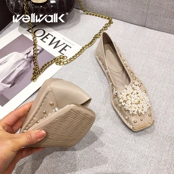 

Pearl Flower Flat Shoes Women Foldable Ballerinas Square Toe Ladies Comfort Ballet Flats Rivet Stud Moccasins Casual Shoe Woman