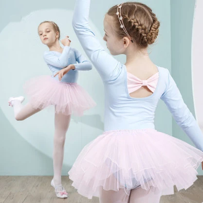 Vestido de ballet de algodão penteado para meninas, vestido de balé com  tutu infantil de alta qualidade, bailarina de manga comprida, dança de tule  - AliExpress