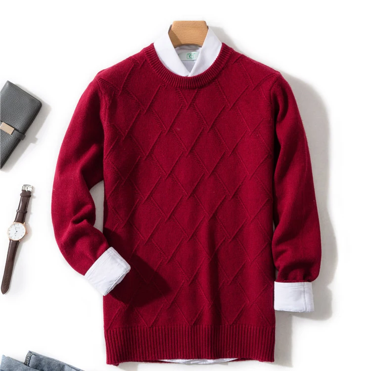 Кашемировый свитер, Мужской пуловер, осенняя зимняя одежда, hombre robe pull homme hiver, мужские деловые повседневные клетчатые свитера, мужской свитер - Цвет: wine red
