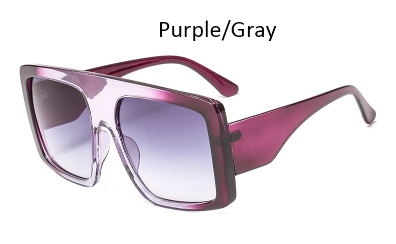 Purple Gray Большие квадратные градиентные солнцезащитные очки, Дамская мода, большая оправа, роскошные солнцезащитные очки для женщин, винтажные прозрачные линзы, Брендовые очки - Цвет линз: Purple Gray