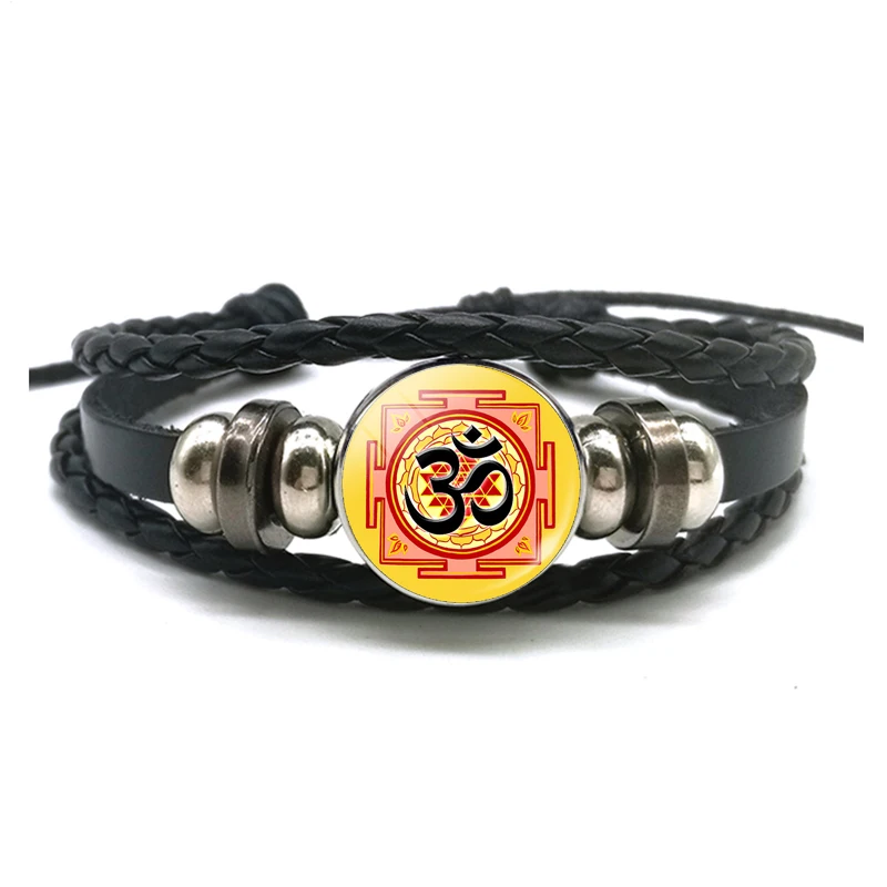 Om символ йоги винтажный браслет Hinduism чакра знак плетеный кожаный для мужчин