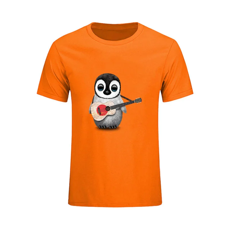 Baby Penguin Guitar Flag Printed Short Sleeve T-Shirt Hip Hop Casual T Shirts 2020 Summer Fashion Cotton Tees Streetwear Tshirts | Мужская