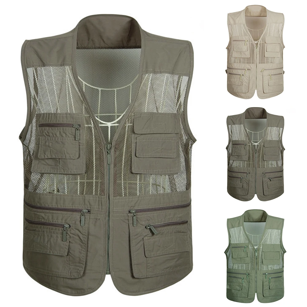 Multi Pocket Camouflage Breathable Fishing Mesh Vest Mutil-Pocket Photography Waistcoat Jacket Optional Size