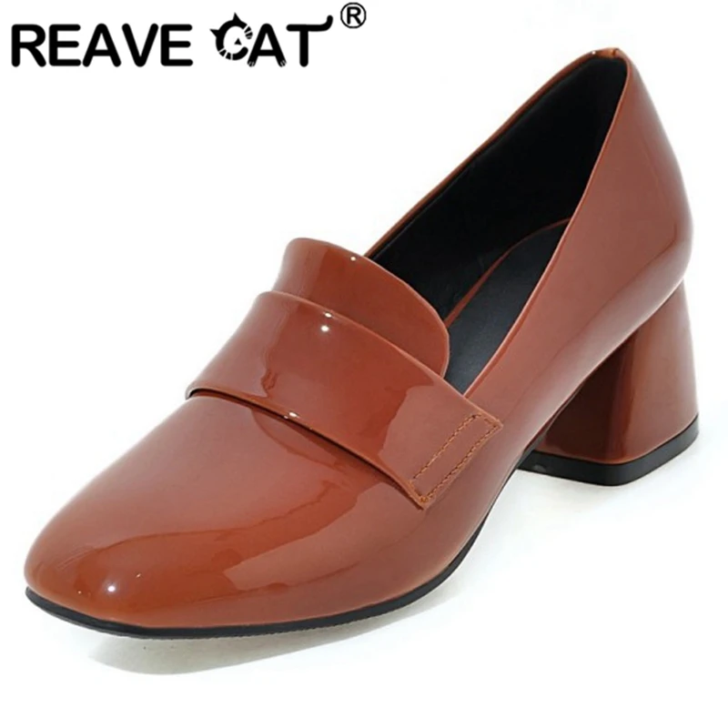 REAVE CAT/милые женские туфли-лодочки; сезон весна-осень; квадратный носок; Каблук 5 см; лакированная кожа; без шнуровки; большие размеры 33-43; элегантные туфли для свиданий; A2881