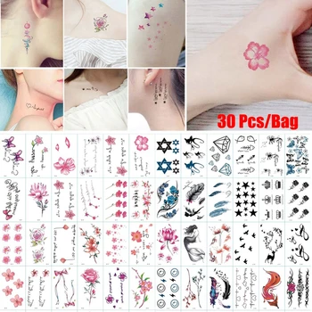 

30 Patterns/Pack Long Lasting Waterproof Temporary Tattoo Stickers Removable Body Art Water Transfer Flowers Tattoos Cover Scars
