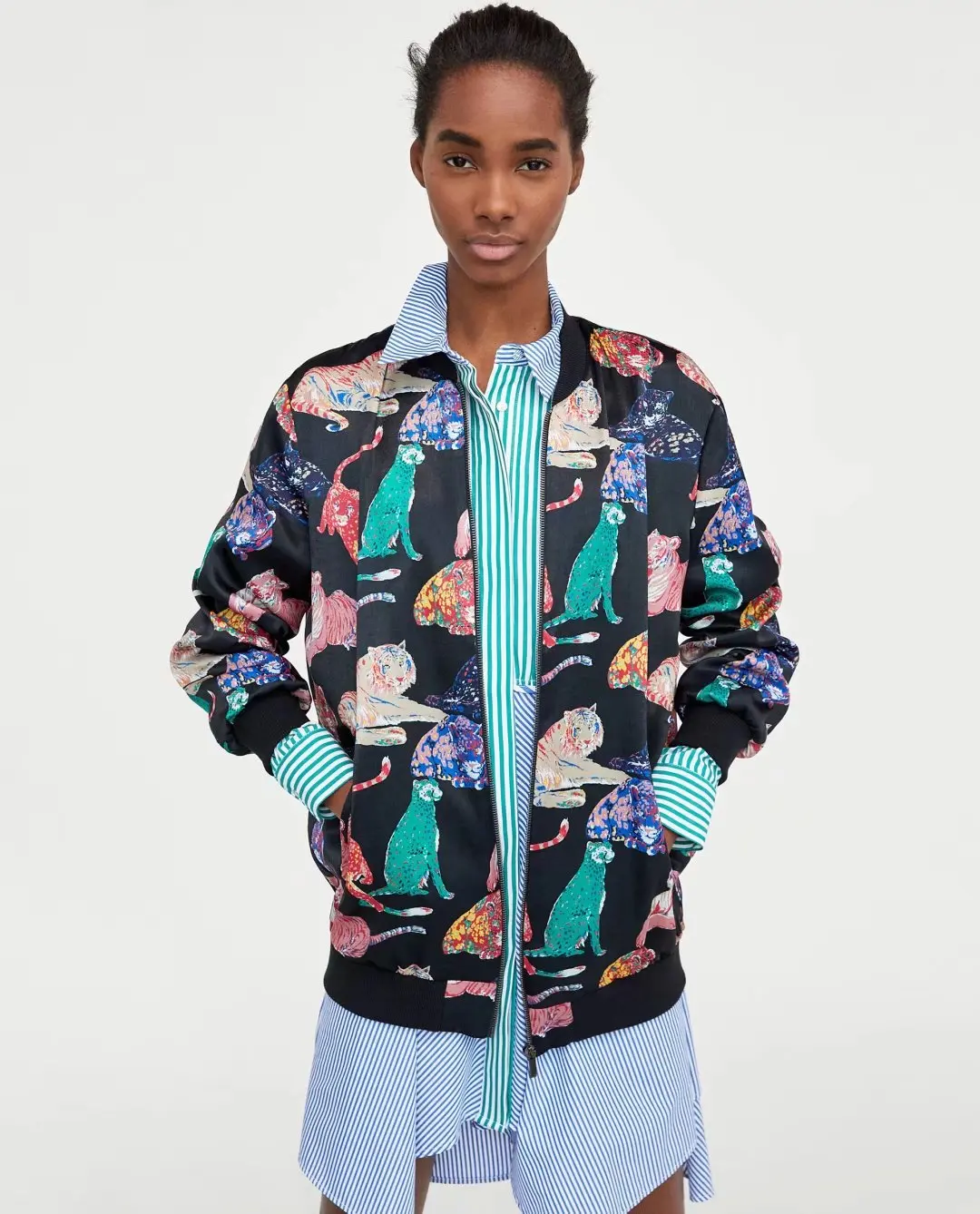 

2018 Spring And Summer New Style Ozhouzhan Printed Pilots Coat Women's Zipper Jacket Xsz1520