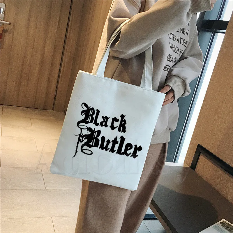 Black Butler Anime Ciel Phantomhive Sebastian Michaelis Graphic Cartoon Printed Canvas Shoulder Eco Environmental Shopper Bag | Багаж и