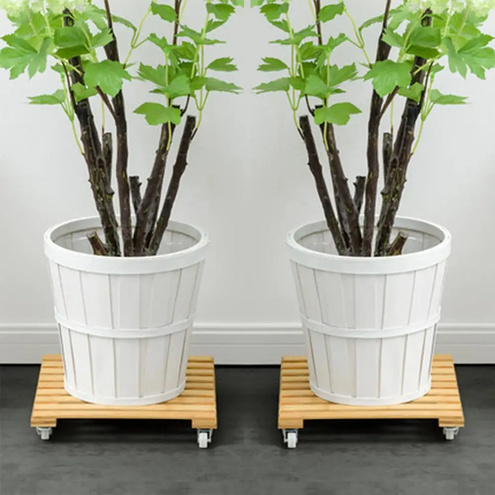 Plant Pot Base Roller Moving Tray With Wheel Tray Torus Holder Wood Square Plant Caddy Plant Stand with Roller #BO