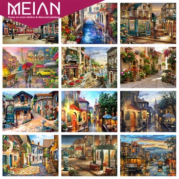 

2020 MEIAN City 5D DIY Diamond Painting Landscape Embroidery Full Round Drill Cross Stitch Mosaic Rhinestone Pictures Crafts Kit