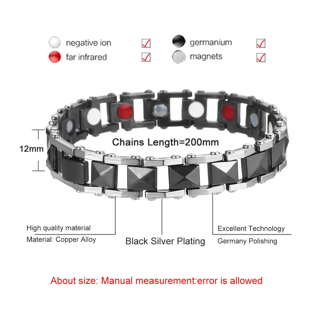 Fashion energy magnetic bracelet for men copper chain link bracelet health germanium Negative Ion Far Infrared bracelet jewelry