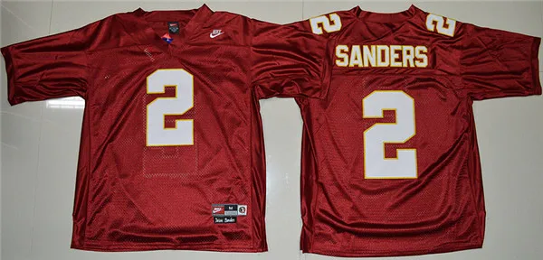 Новое поступление Высококачественная майка из Флоридского штата(ФСУ) Deion Sanders 2 Throwback-Red Jersey